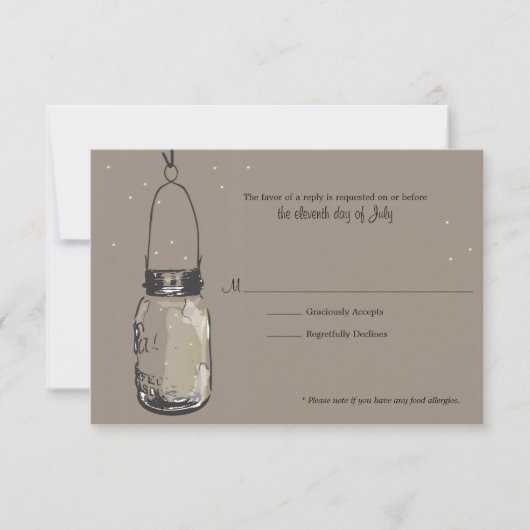 RSVP Card Fireflies & Mason Jar Kaartje (Voorkant)