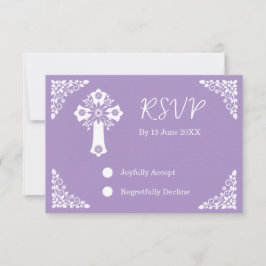 RSVP Card Floral Cross Christening Lilac