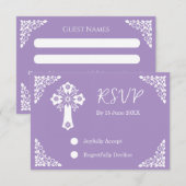 RSVP Card Floral Cross Christening Lilac (Voorkant / Achterkant)
