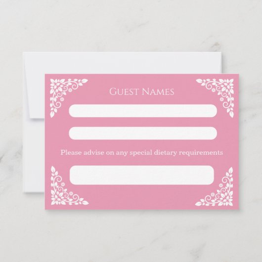 RSVP Card Floral Cross Christening Rose Pink (Achterkant)