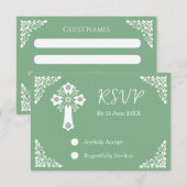 RSVP Card Floral Cross Christening Sage Green (Voorkant / Achterkant)