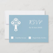RSVP Card Floral Cross Christening Sky Blue (Voorkant)