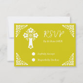 RSVP Card Floral Cross Christening Yellow (Voorkant)