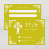 RSVP Card Floral Cross Christening Yellow (Voorkant / Achterkant)