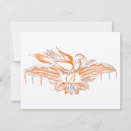 RSVP Card Flourish Birds Oranje Coral & Grey (Voorkant)