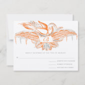 RSVP Card Flourish Birds Oranje Coral & Grey (Achterkant)