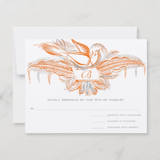 RSVP Card Flourish Birds Oranje Coral & Grey (Achterkant)