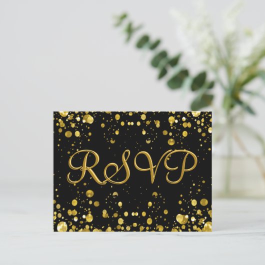 RSVP Card Gold-Confetti Uitnodiging Briefkaart (Staand voorkant)