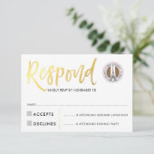 RSVP CARD gold script response roze harten JORDYN1 Kaartje (Staand voorkant)