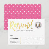 RSVP CARD gold script response roze harten JORDYN1 Kaartje (Voorkant / Achterkant)
