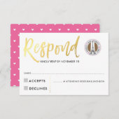 RSVP CARD gold script response roze harten JORDYN2 (Voorkant / Achterkant)