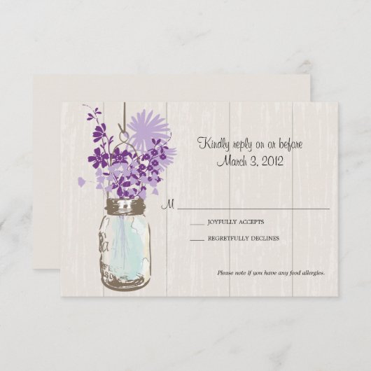 RSVP Card Mason Jar en vuurvliegjes (Voorkant / Achterkant)
