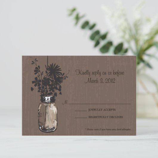 RSVP Card Mason Jar en vuurvliegjes (Staand voorkant)
