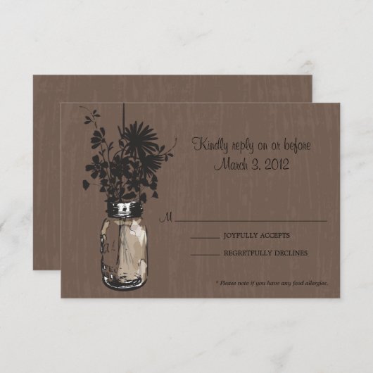 RSVP Card Mason Jar en vuurvliegjes (Voorkant / Achterkant)