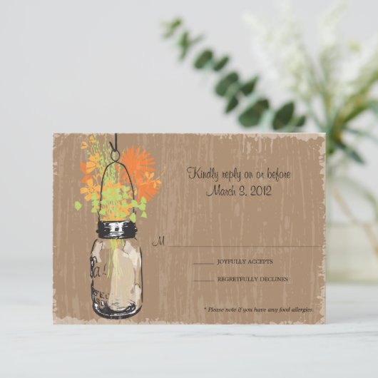 RSVP Card Mason Jar en vuurvliegjes (Staand voorkant)