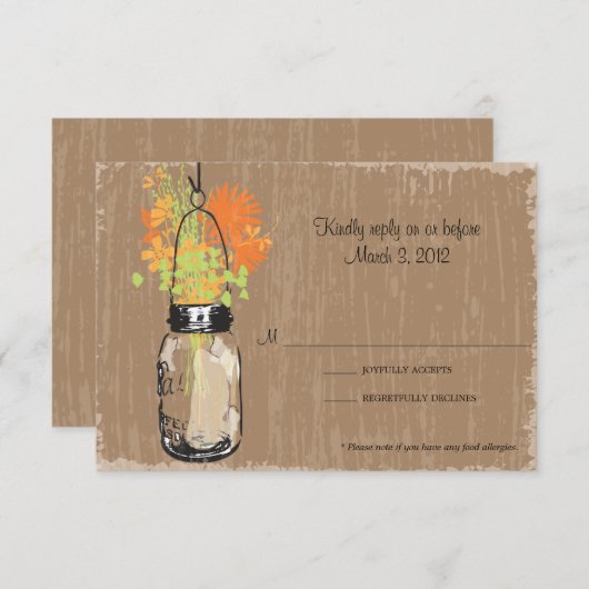 RSVP Card Mason Jar en vuurvliegjes (Voorkant / Achterkant)