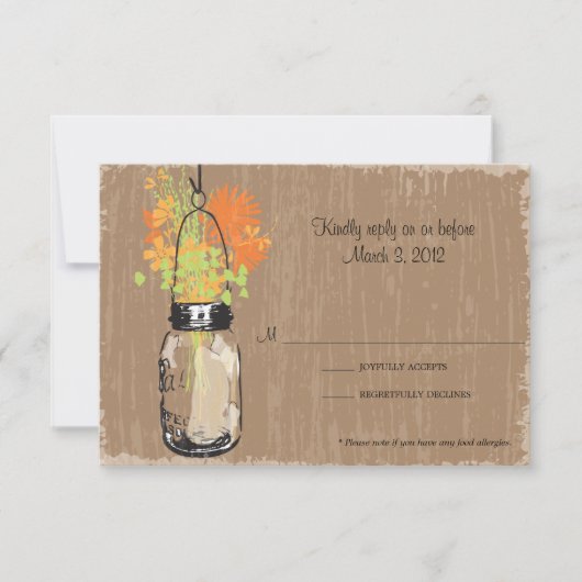 RSVP Card Mason Jar en vuurvliegjes Kaartje (Voorkant)