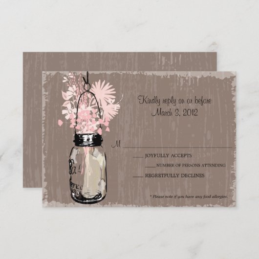 RSVP Card Mason Jar en Wildflowers (Voorkant / Achterkant)