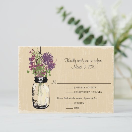 RSVP Card Mason Jar en Wildflowers (Staand voorkant)