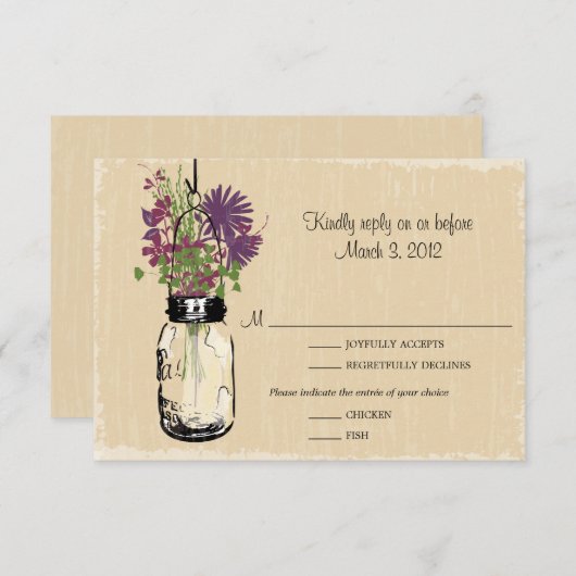 RSVP Card Mason Jar en Wildflowers (Voorkant / Achterkant)
