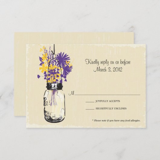 RSVP Card Mason Jar en Wildflowers (Voorkant / Achterkant)