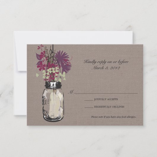 RSVP Card Mason Jar en Wildflowers (Voorkant)