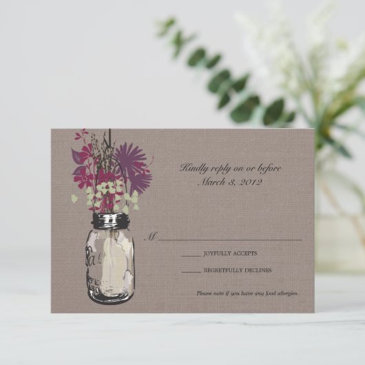 RSVP Card Mason Jar en Wildflowers (Staand voorkant)