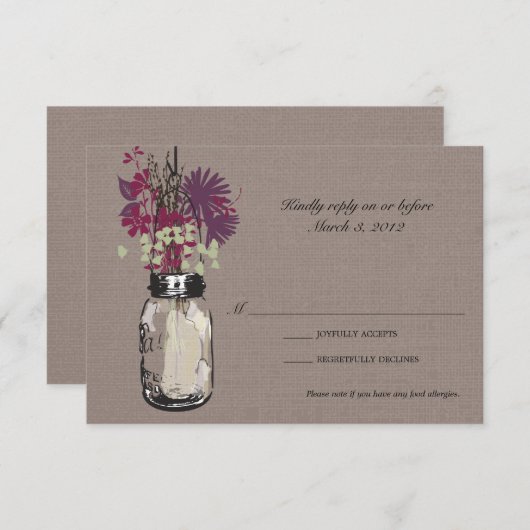 RSVP Card Mason Jar en Wildflowers (Voorkant / Achterkant)