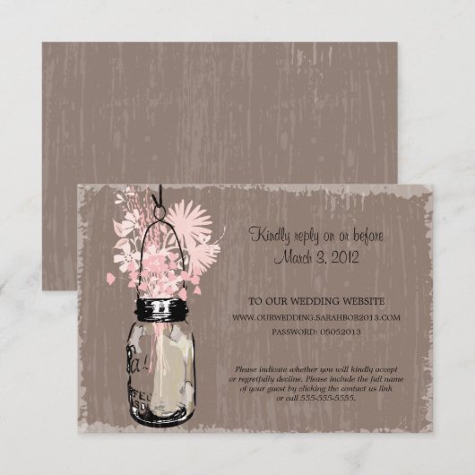 RSVP Card Mason Jar en Wildflowers (Voorkant / Achterkant)