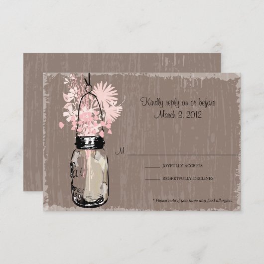 RSVP Card Mason Jar en Wildflowers (Voorkant / Achterkant)