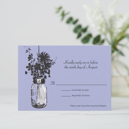 RSVP Card Mason Jar en Wildflowers (Staand voorkant)