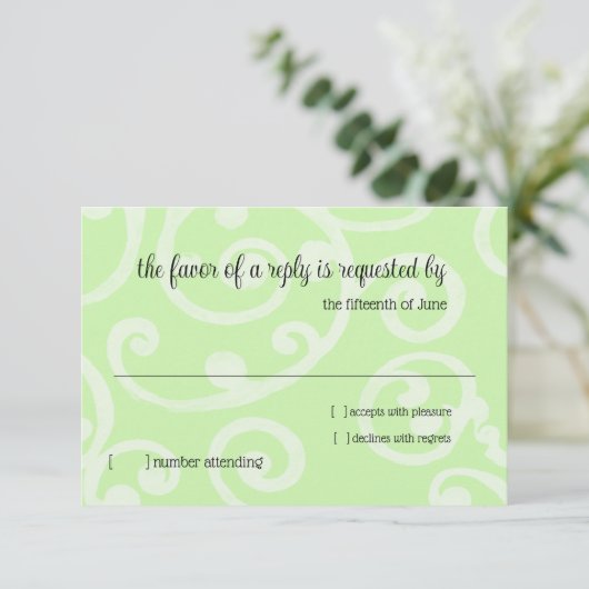 RSVP Card Scroll Pattern Green (Staand voorkant)