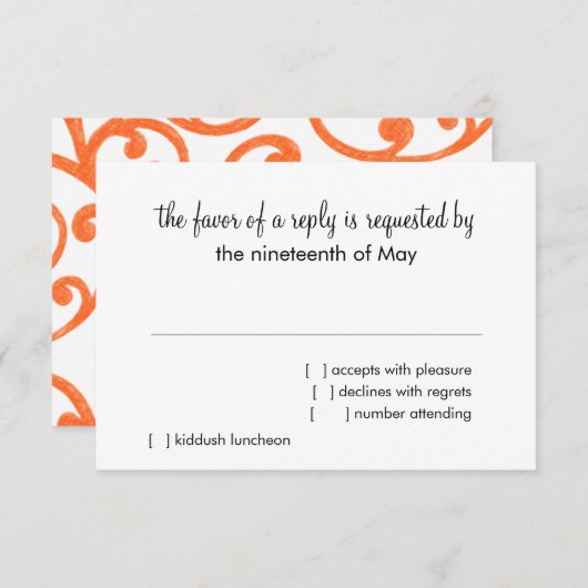 RSVP Card Scroll Pattern Oranje (Voorkant / Achterkant)
