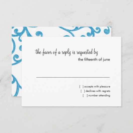 RSVP Card Scroll Pattern Turquoise (Voorkant / Achterkant)