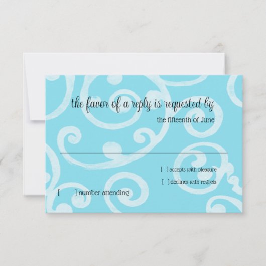 RSVP Card Scroll Pattern Turquoise (Voorkant)