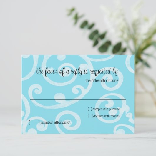 RSVP Card Scroll Pattern Turquoise (Staand voorkant)