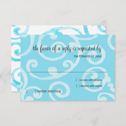RSVP Card Scroll Pattern Turquoise (Voorkant / Achterkant)