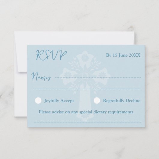 RSVP Card Style 1 Bloemen Kruis doop Blauw (Voorkant)