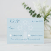 RSVP Card Style 1 Bloemen Kruis doop Blauw (Staand voorkant)