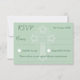 RSVP Card Style 1 Bloemen Kruis doop Groen
