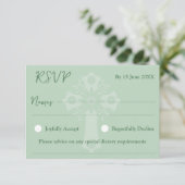 RSVP Card Style 1 Bloemen Kruis doop Groen (Staand voorkant)