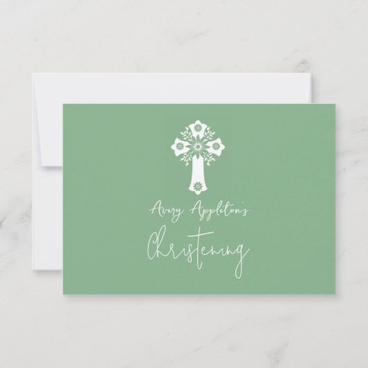 RSVP Card Style 1 Bloemen Kruis doop Groen (Achterkant)