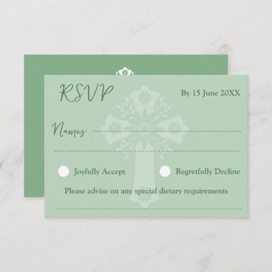 RSVP Card Style 1 Bloemen Kruis doop Groen (Voorkant / Achterkant)