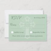 RSVP Card Style 1 Floral Cross Baptism Green (Voorkant)
