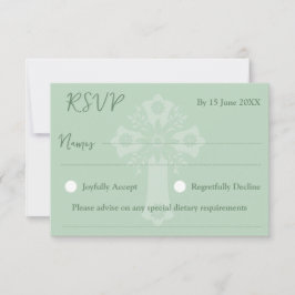 RSVP Card Style 1 Floral Cross Baptism Green
