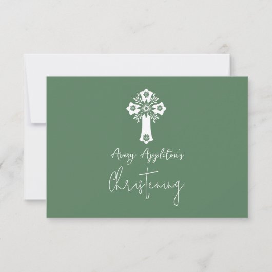 RSVP Card Style 1 Floral Cross Baptism Green (Achterkant)