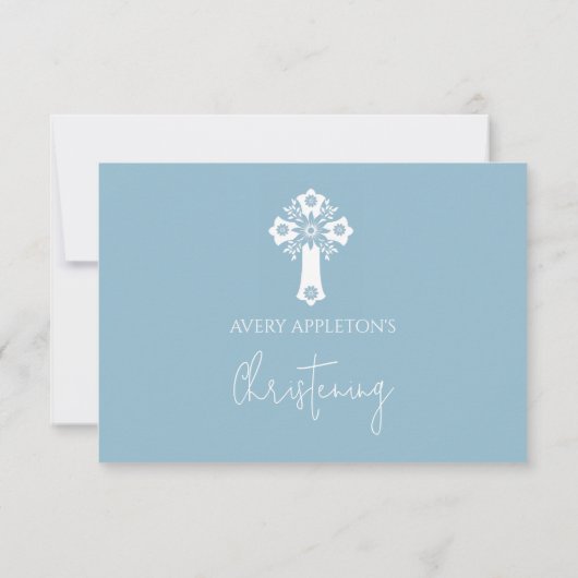 RSVP Card Style 2 Bloemen Kruis Doop Blauw (Achterkant)