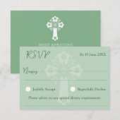 RSVP Card Style 2 Floral Cross Baptism Green (Voorkant / Achterkant)