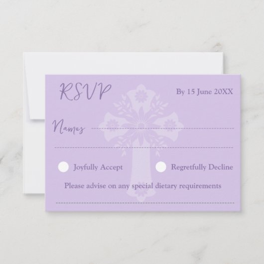 RSVP Card Style 2 Floral Cross Baptism Lilac (Voorkant)