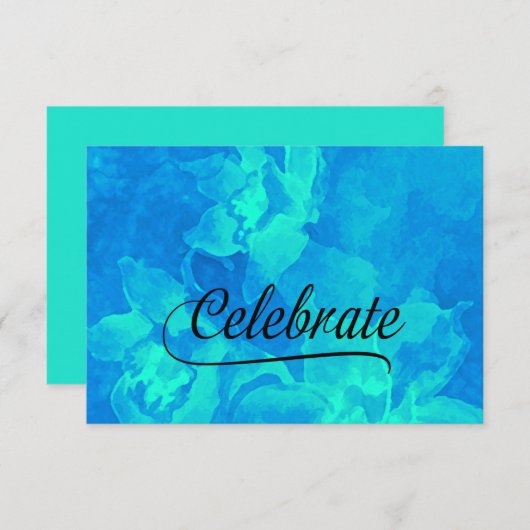 RSVP Card Waterverf Flowers Aqua en Turquoise (Voorkant / Achterkant)